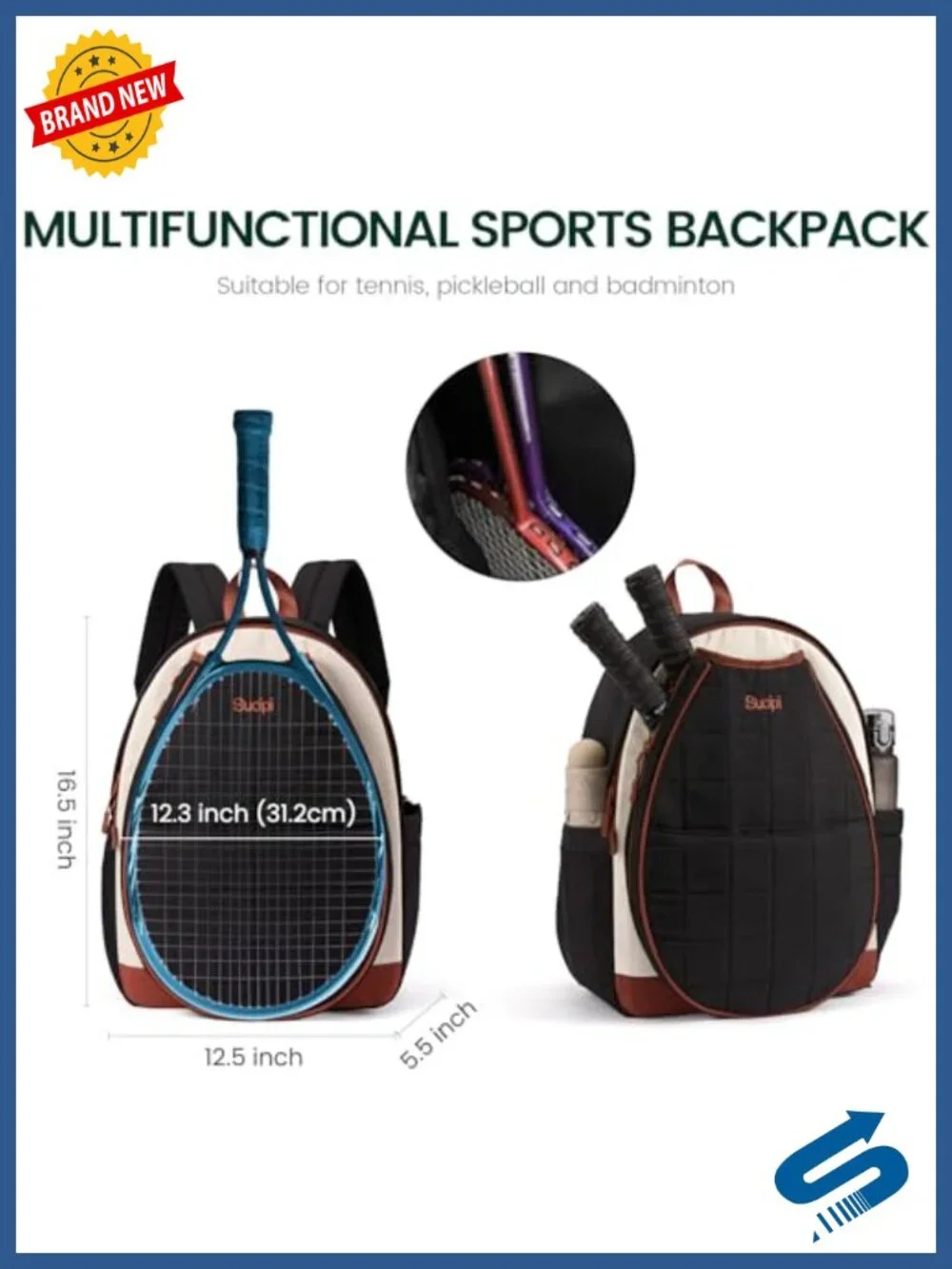 Quilted Tennis Backpack Women Pickleball Racket Bag with Shoe Compartment,